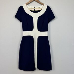 Boden Dress Women's 8 Navy Cream Colorblock Scoop Neck Fit & Flare Knit Work